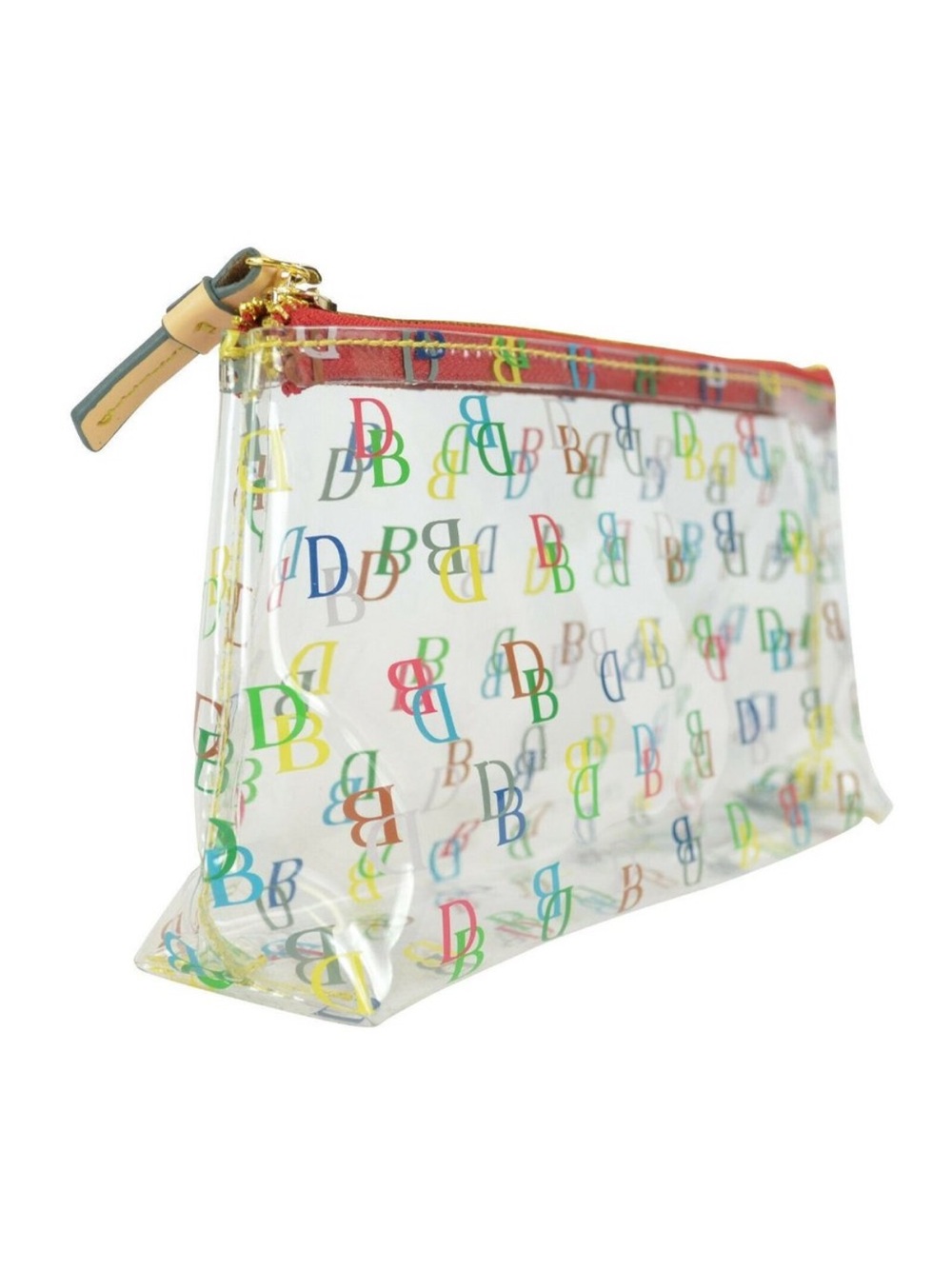 Dooney Burke on the go Clear Multicolor DB Logo Cosmetic Pouch leather zipper